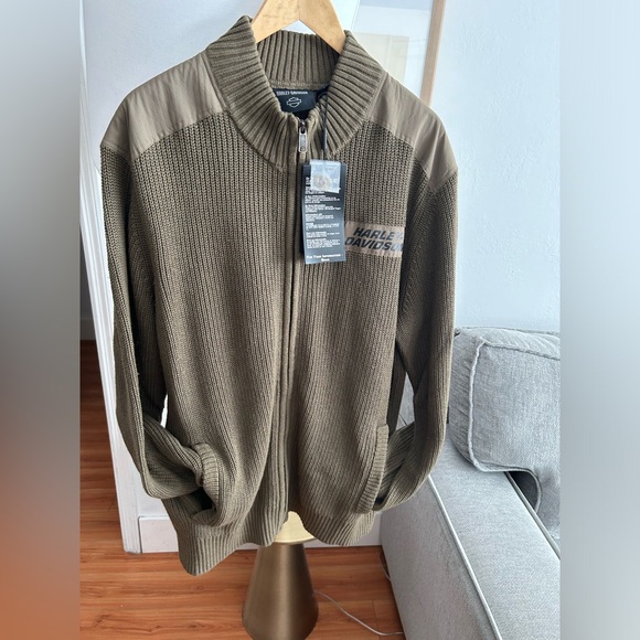 Harley Davidson Willie G Skull  Wool Cotton Full Zip Knit Green Sweater Size 2X - Picture 6 of 12
